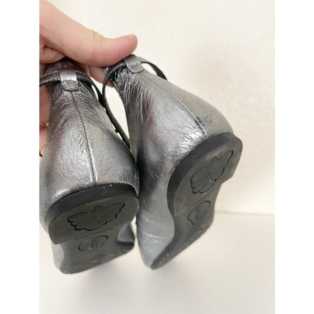 Born Kharen Metallic Silver Ankle Tie ballet Flats - Picture 4 of 7